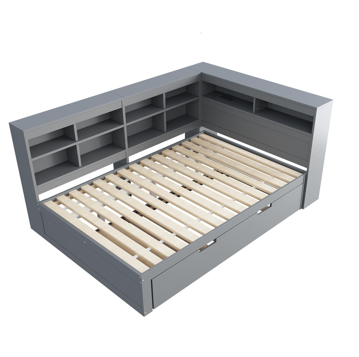 SCHLAFSOFA 140/200 cm mit Ausziehbett 90/190 cm, USB-Anschluss und Stauraum, Grau - Grau, Holzwerkstoff (166/92.5/222.5cm) - Redom
