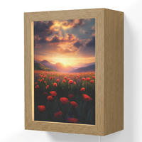 WANDLEUCHTE Landschaft - Sonnenuntergang - Blumenfeld 15x20 cm - Rot, Holzwerkstoff (15/20/8cm) - OnlyWow
