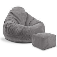 SITZSACK PARADISE MIT FUßSTÜTZE Kordsamt 2-tlg Frost Gray M - Grau, Textil (90/100/90cm) - Dreamroots