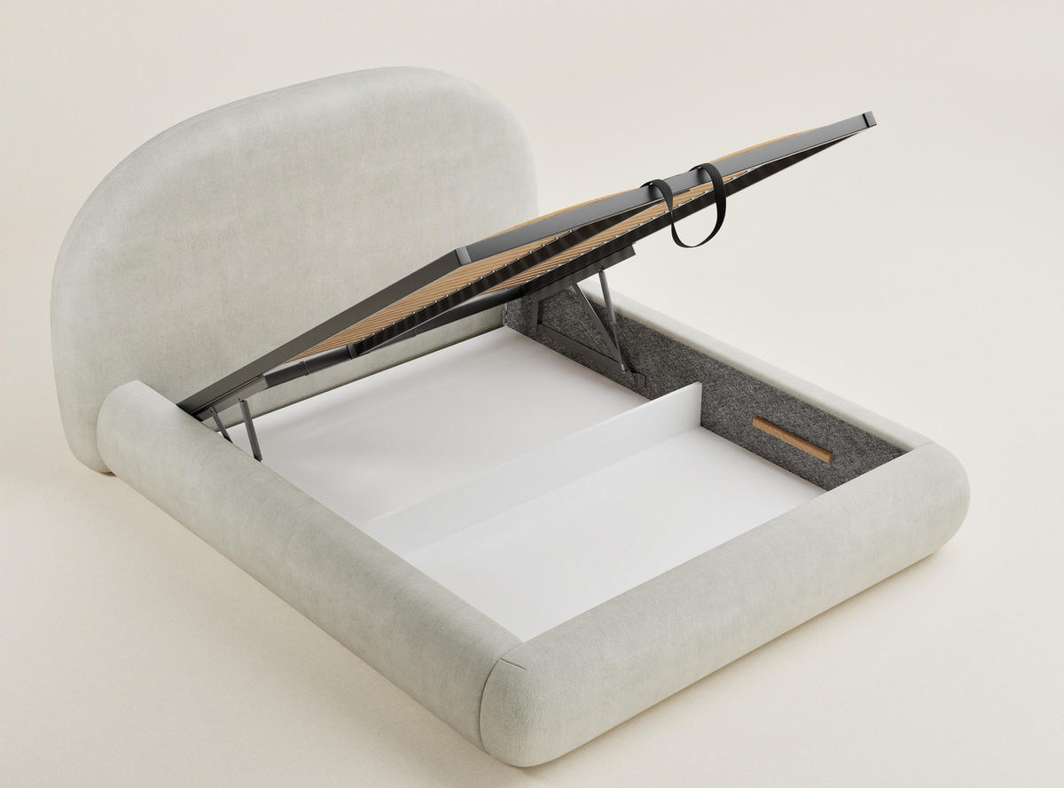 POLSTERBETT Maumere Creme 160/200 cm im Chenille-Stoff - Creme/Schwarz, Holz/Holzwerkstoff (160/200cm) - Maison de Reve