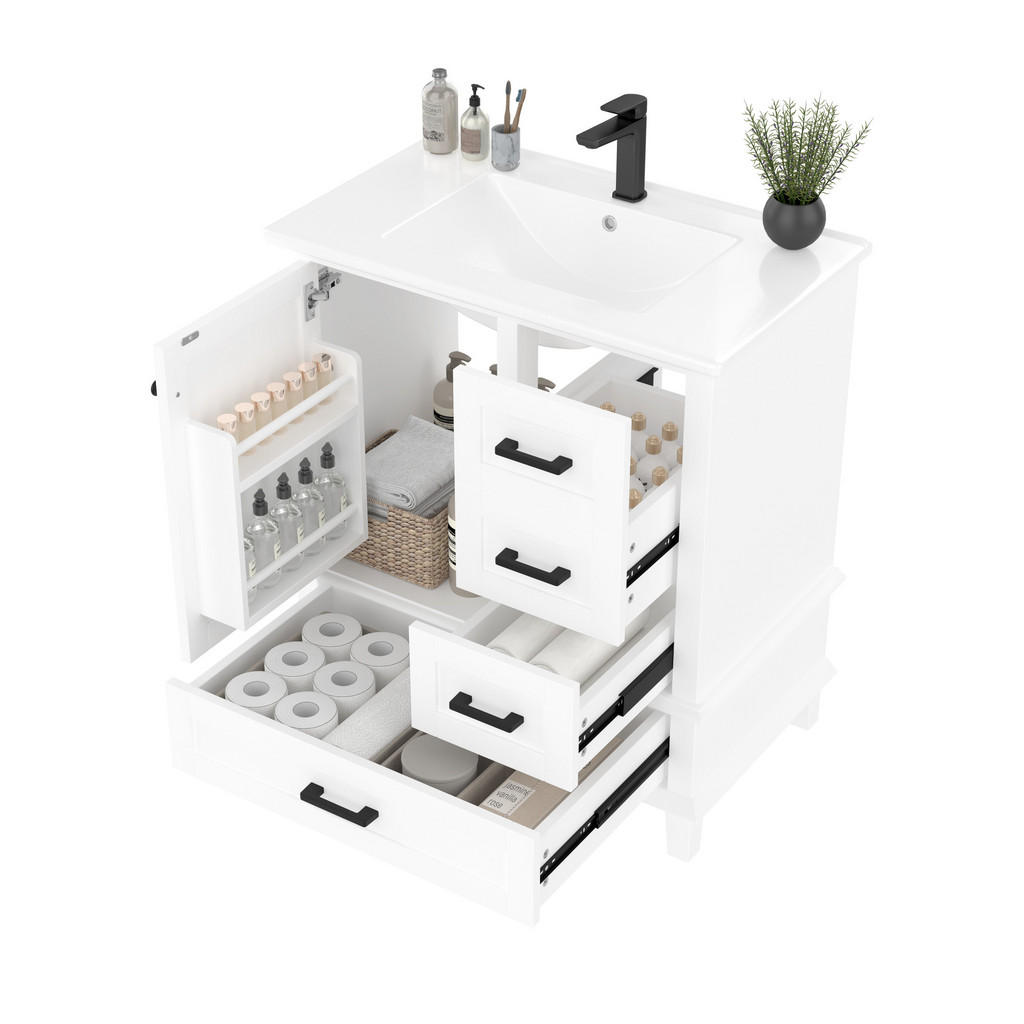 OKWISH KOUPELNOVÁ skříňka s umyvadlem 76/46/83,5 cm bílá z MDF a keramiky s úložným prostorem
