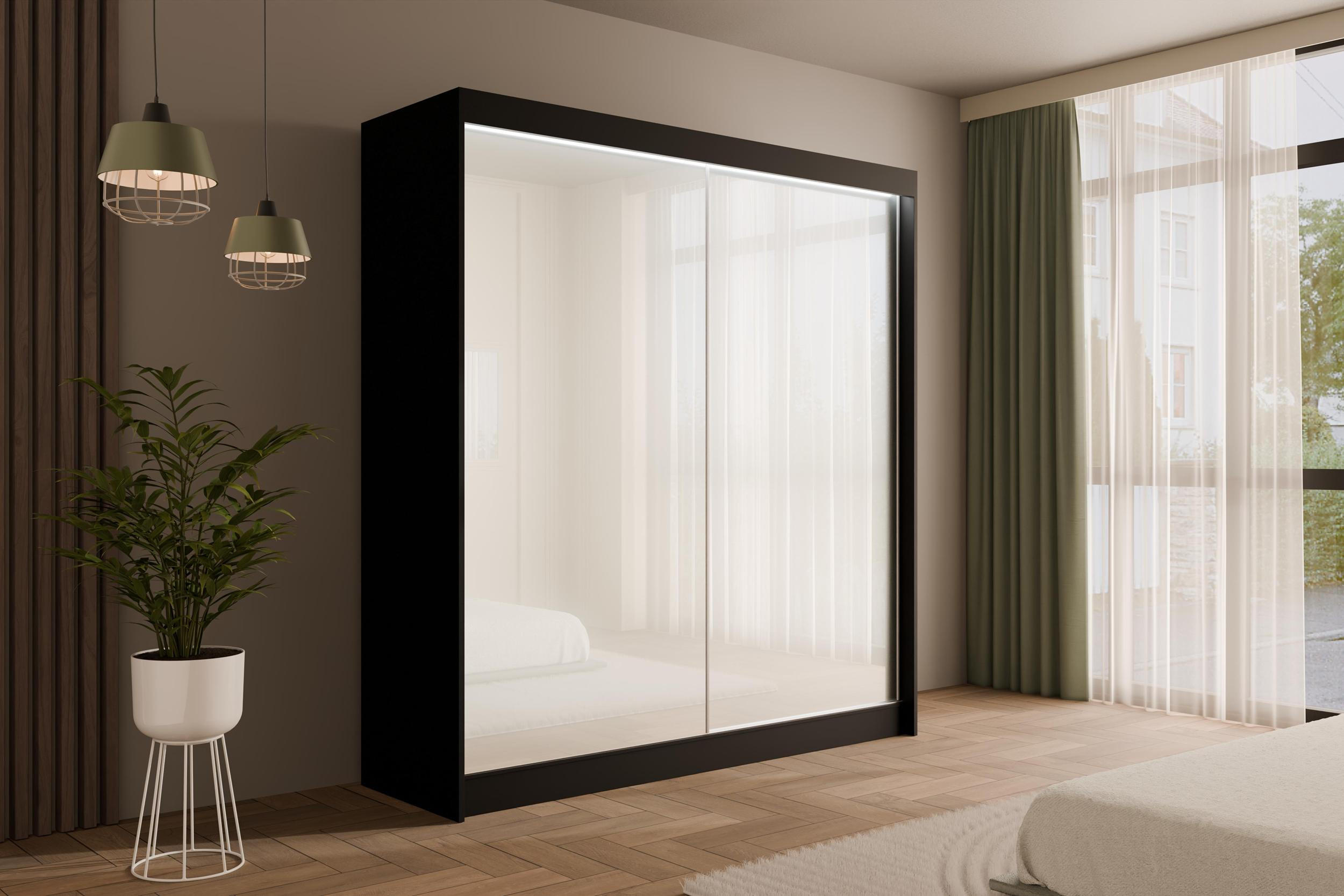 KLEIDERSCHRANK PEKA mit LED - 200 cm - Schwarz|Weiß - Schwarz/Weiß, Holzwerkstoff (200/215/61cm) - ALTDECOR