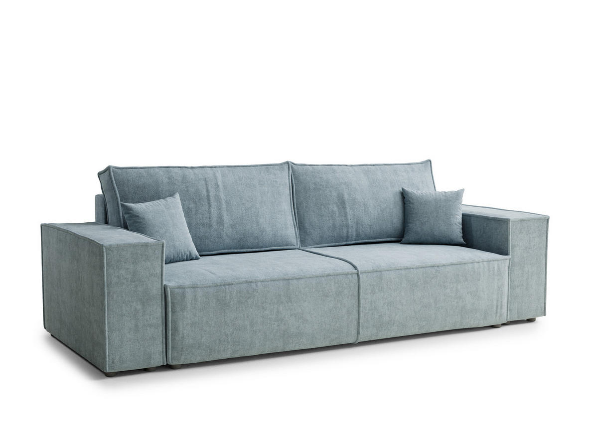 SOFA MIT SCHLAFFUNKTION Milos Hellblau Webstoff - Schwarz/Hellblau, Holz/Holzwerkstoff (255/70/105cm) - Maison de Reve