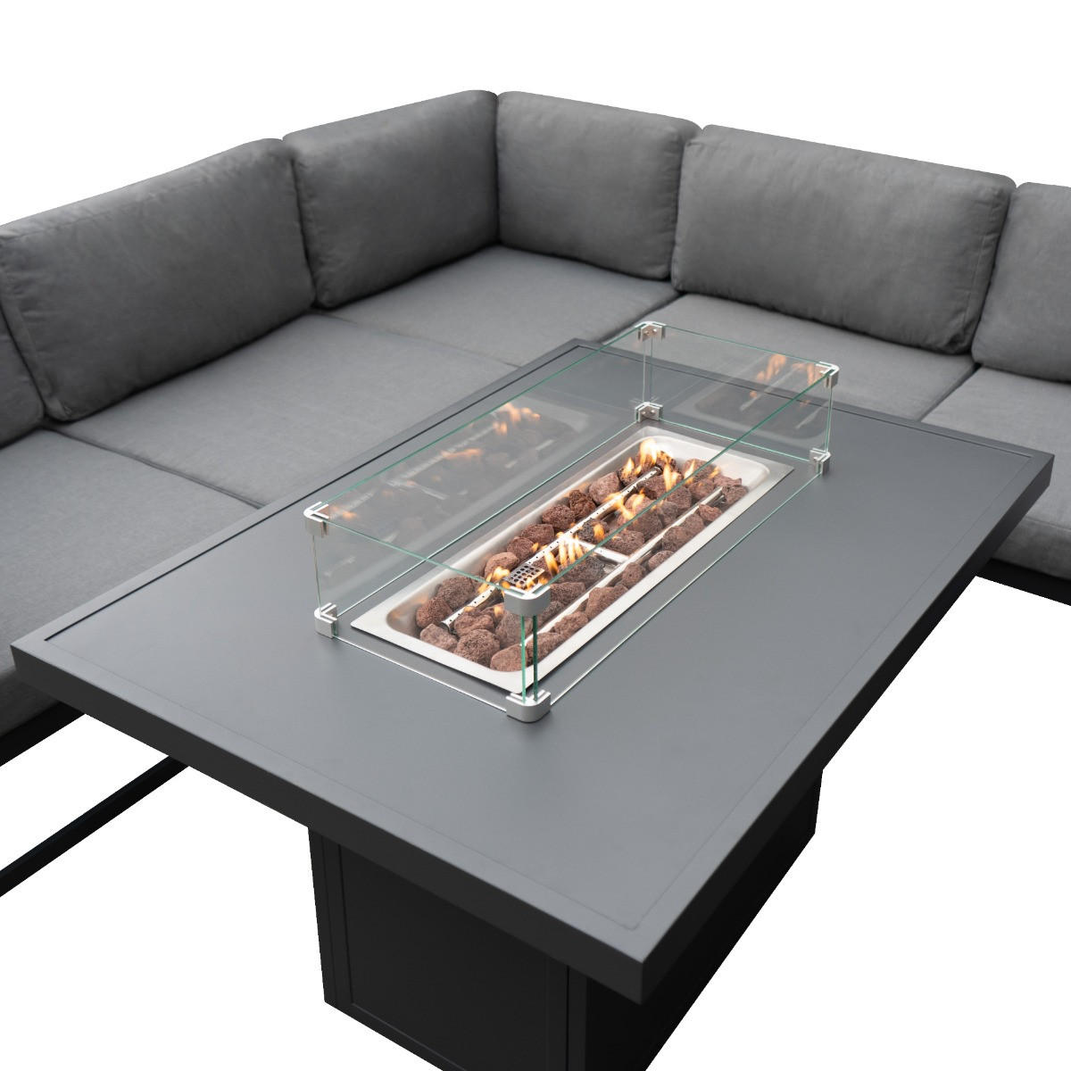 MODULARES GARTENLOUNGE-SET mit integrierter Feuerstelle - Grau, Metall - Monstershop