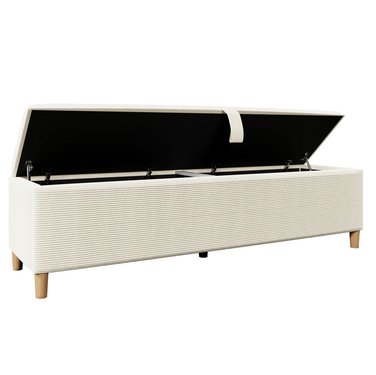 DOPPELBETT 140/200 cm beige aus Holz und Cord mit LED-Bettbank - Beige, Textil (140/200cm) - OKWISH