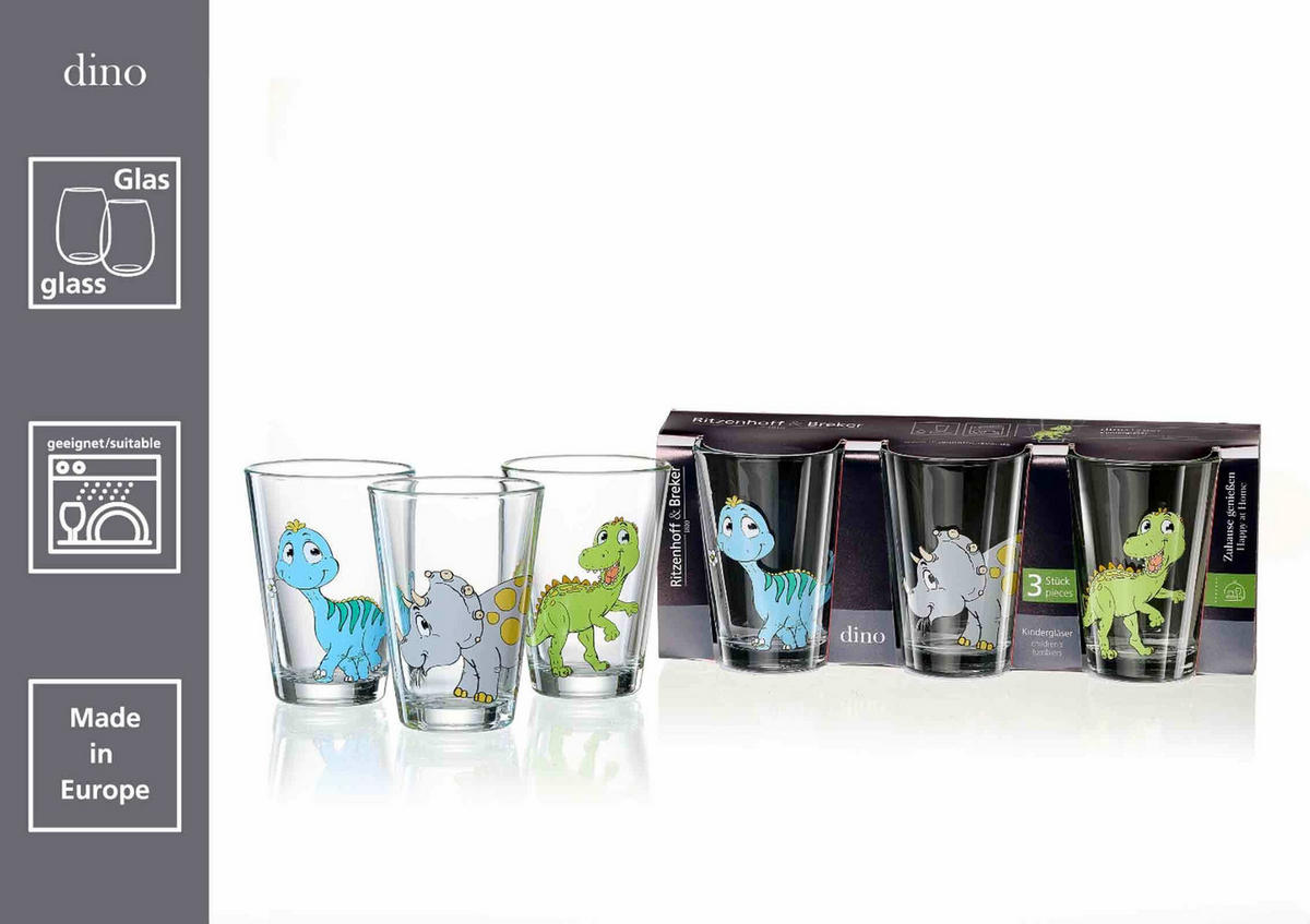 KINDERGLÄSER Dino und Monsterchen bunt 200 ml 6er Set - Multicolor, Glas (0.2L) - Ritzenhoff Breker