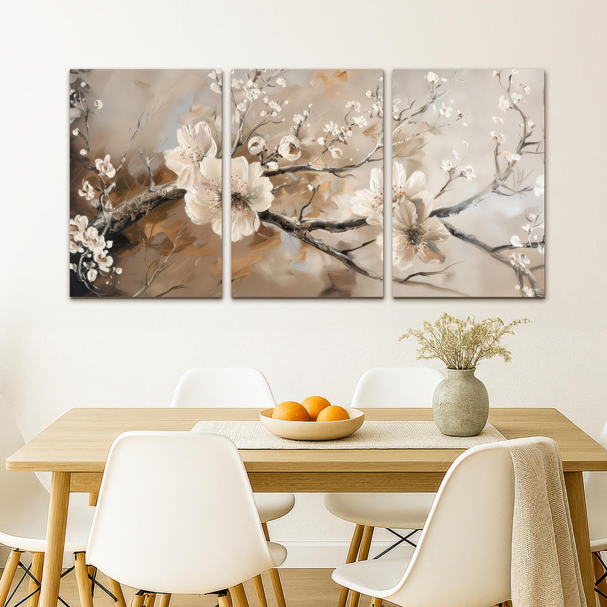 LEINWANDBILD 3er Set Blüte - Beige - Abstrakt - Blumen 120x60 cm - Hellbraun, Textil (120/60cm) - MuchoWow