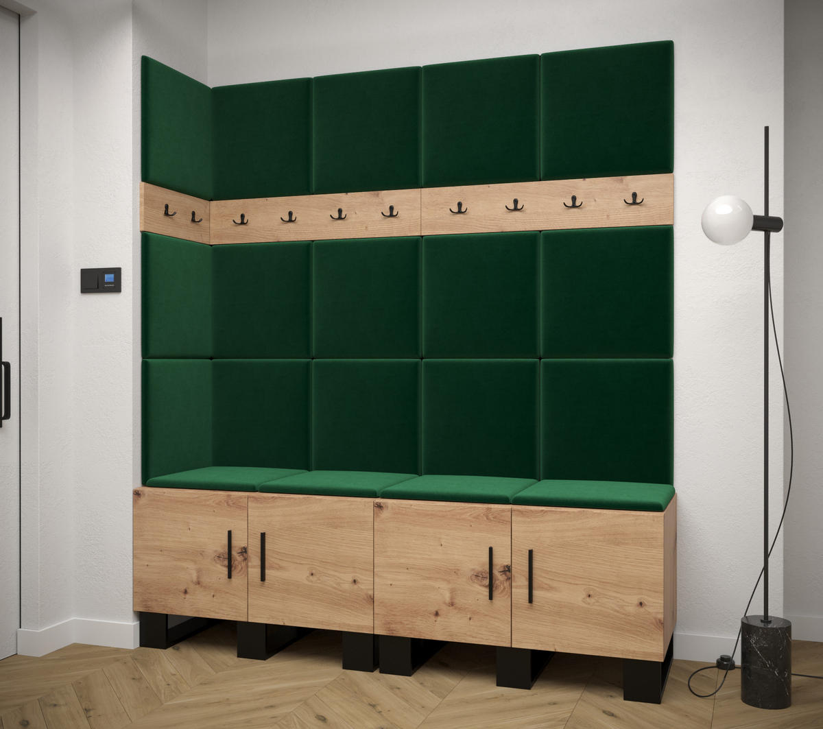 GARDEROBEN-SET 196/168/45,6 - Waldgrün/Schwarz, Holz/Kunststoff (168/196/45.6cm) - Abiks Möbel