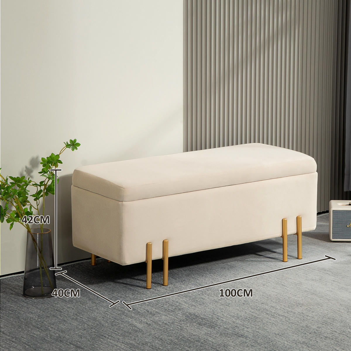 POLSTERBANK Mit Stauraum DE-07135 Metall & Kautschukholz, bis 220 kg Beige - Beige, Holz/Textil (40/42/100cm) - ComfortXL