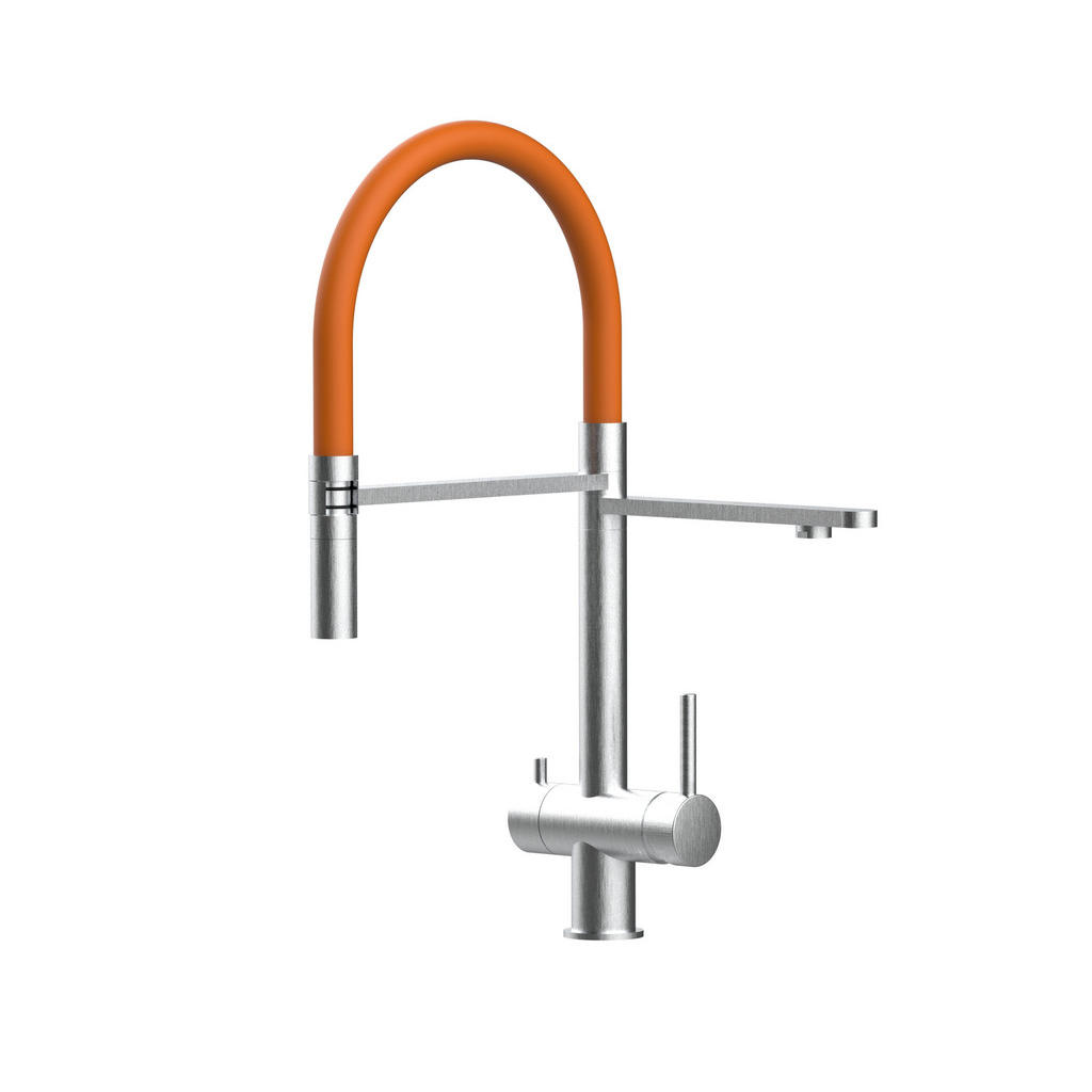 Thumbnail - Vizio Niederdruck-3-Wege-Küchenarmatur,, Orange, Metall, 24x49x24 cm, flexible Anschlussschläuche, Keramikkartusche, sch...