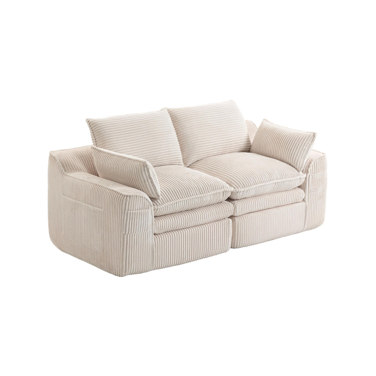 SOFA 2-Sitzer 191 x 94 cm Cord Beige mit Seitentaschen - Beige, Kunststoff (94/85/191cm) - Meubliv