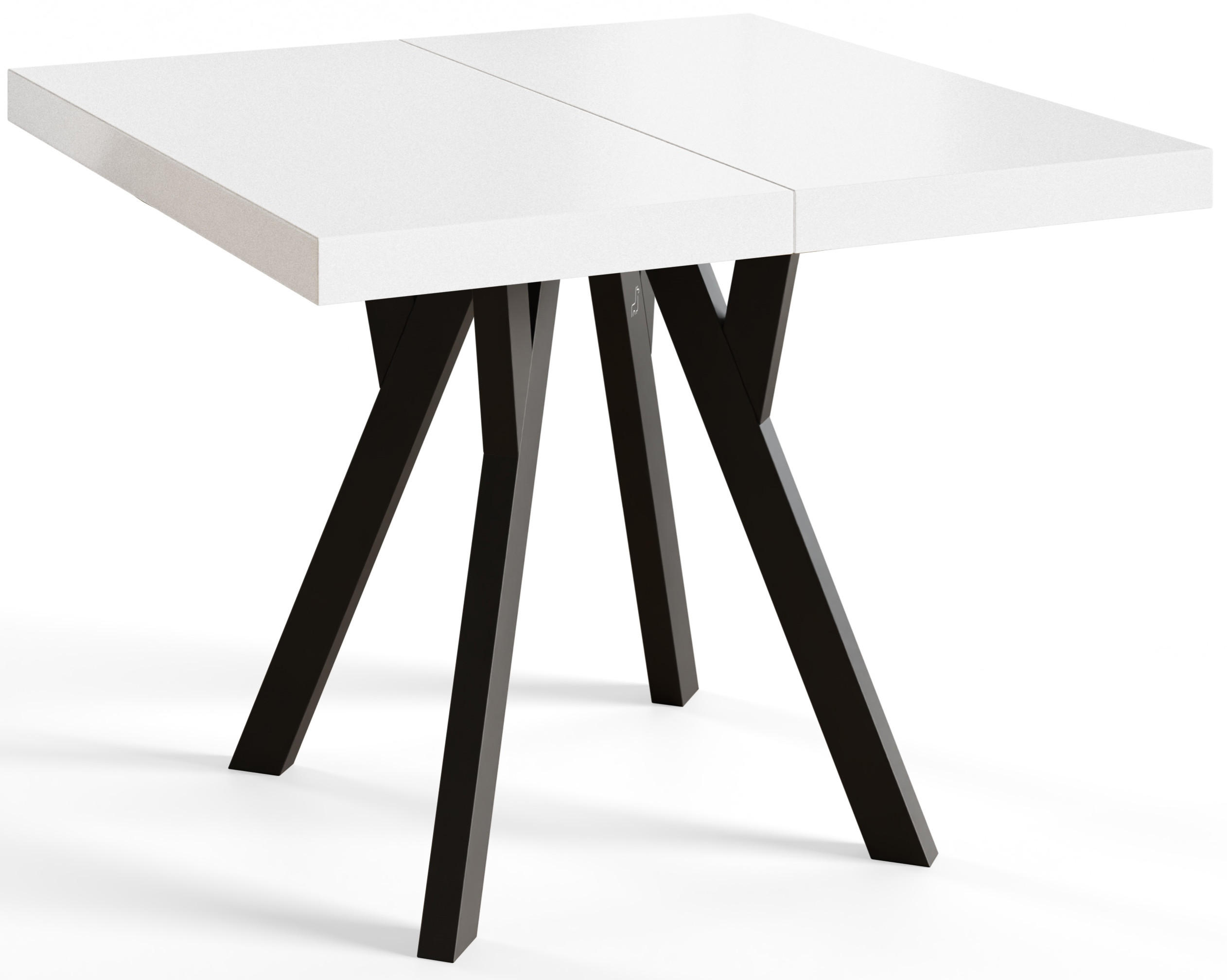 ESSZIMMERTISCH RICO, ausziehbarer Tisch90-190X90X77 cm, Farbe: Weiß, mit Holzbeinen in Farbe Schwarz - Schwarz/Weiß, Holzwerkstoff (90/90/77cm) - Alpi-Möbel