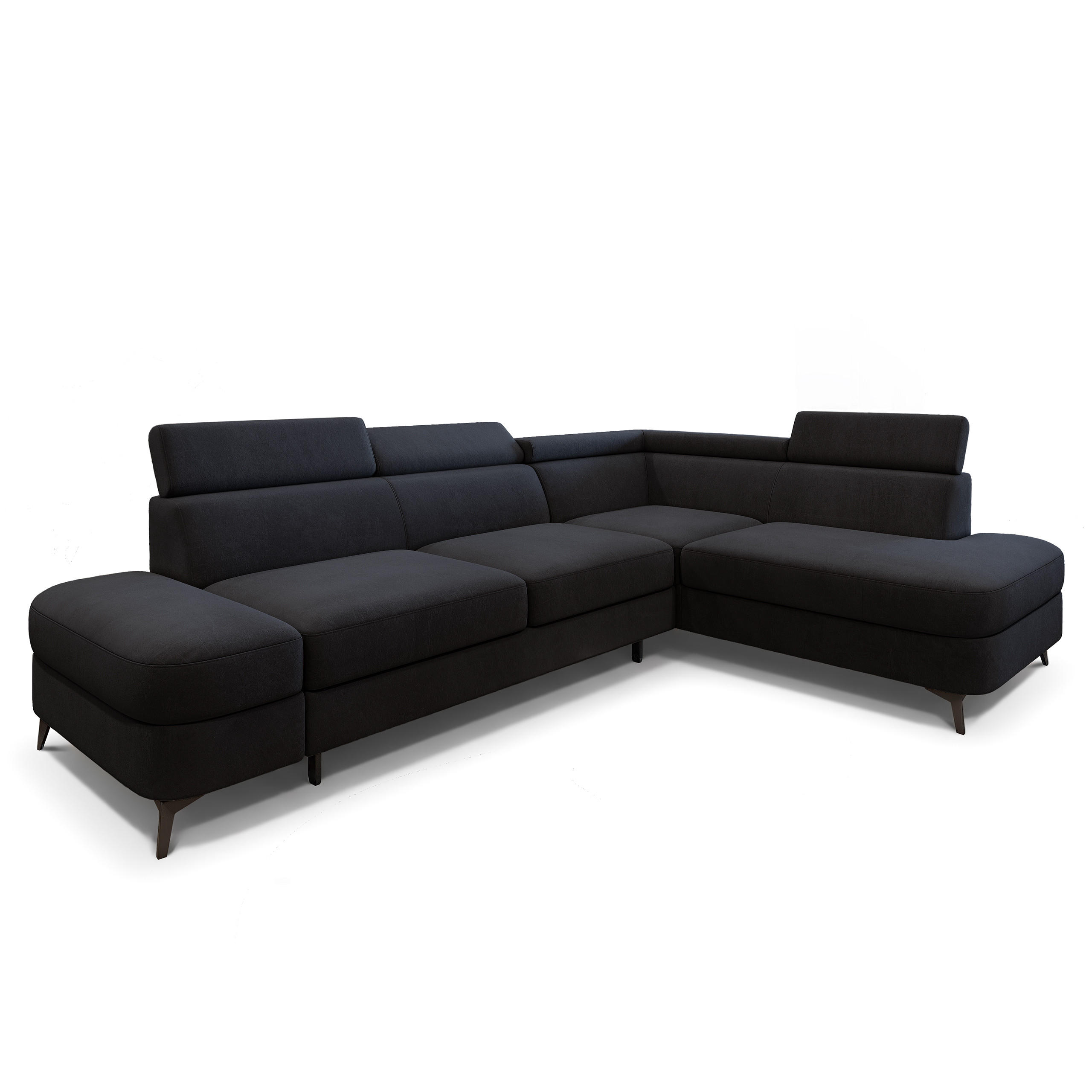 ECKSOFA AVISE MV R-S Schwarz Velours-Stoff mit Schlaffunktion - Schwarz, Holzwerkstoff/Textil (268/195cm) - MASSENO
