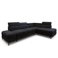 ECKSOFA AVISE MV R-S Schwarz Velours-Stoff mit Schlaffunktion - Schwarz, Holzwerkstoff/Textil (268/195cm) - MASSENO