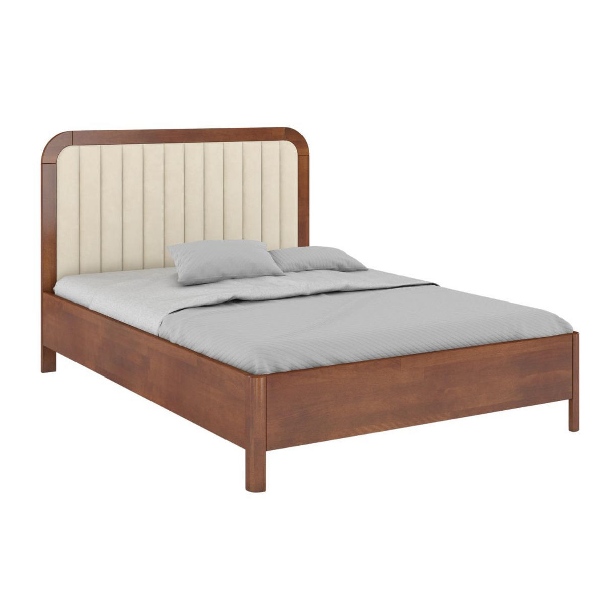 MASSIVHOLZBETT Modena mit Lattenrost und Bettkasten, Buche - lackiert, Nussbaumfarbe/Ecru, 160x200 - Ecru/Walnussfarben, Holz/Buchenholz (160/200cm) - Visby