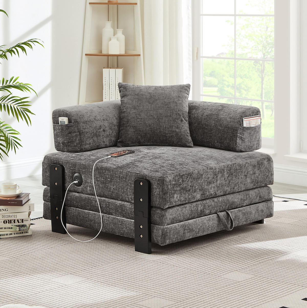 SOFA 2-in-1 mit Schlaffunktion Stoff Dark Grey - Dunkelgrau, Textil (170.5/48/84cm) - Meubliv