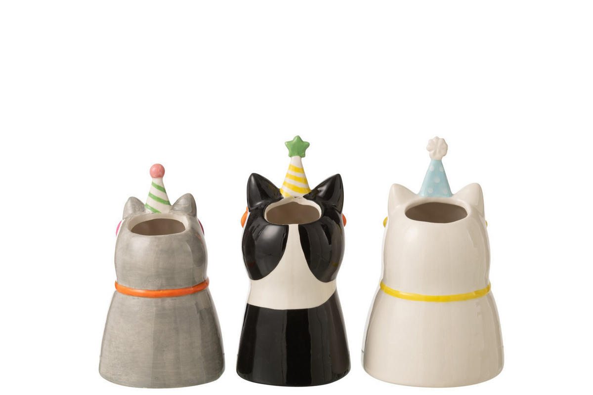 VASE KATZE MIT BRILLE (3ER SET) - Multicolor, Keramik (12/21/12.5cm) - J-Line
