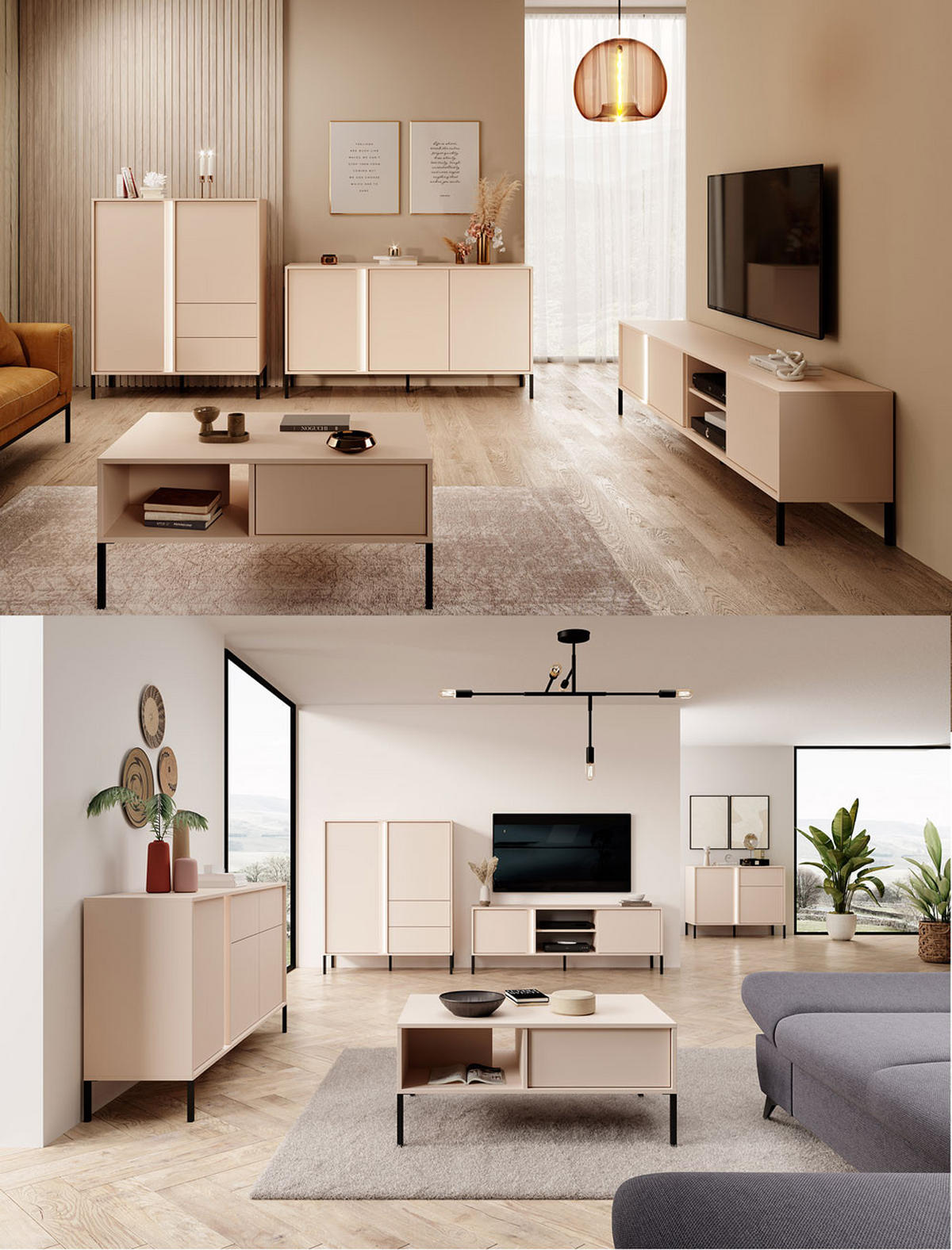 SIDEBOARD Dast beige 203 / 39,5 / 81cm - Beige/Schwarz, Holz/Holzwerkstoff (203/81/39.5cm) - Feldmann-Wohnen