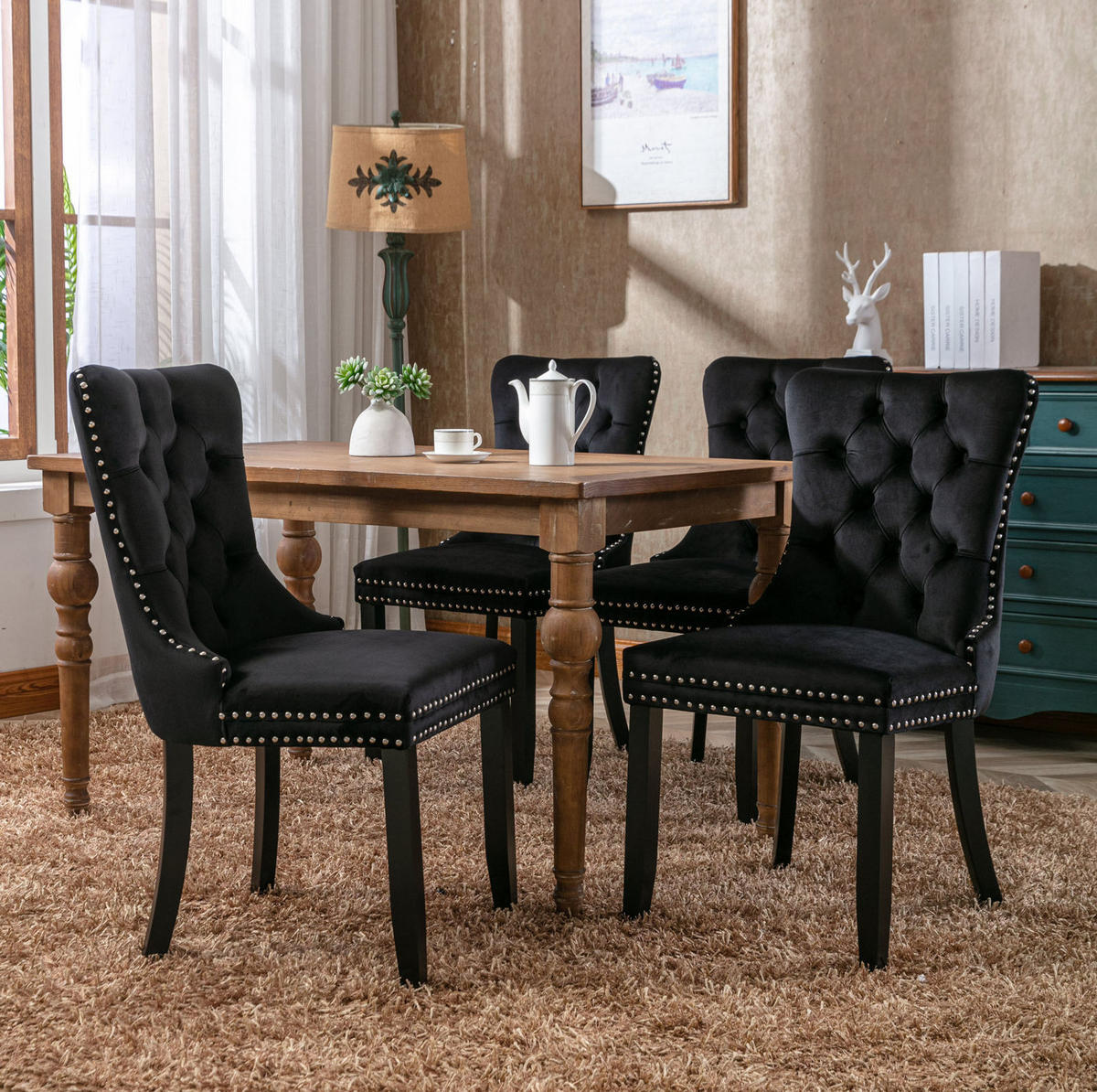 ESSZIMMERSTUHL mit hoher Rückenlehne Samt Schwarz Set - Schwarz, Holz (50/95/65cm) - Meubliv