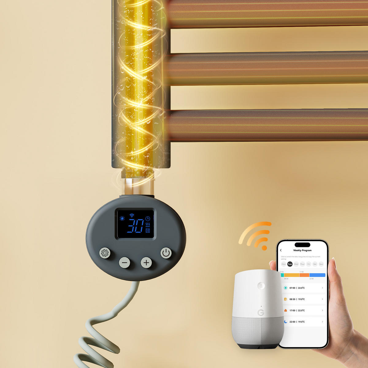 HEIZSTAB mit Thermostat Anthrazit 39/6,9/6,2 cm - Anthrazit, Metall (7/39/6cm) - EMKE