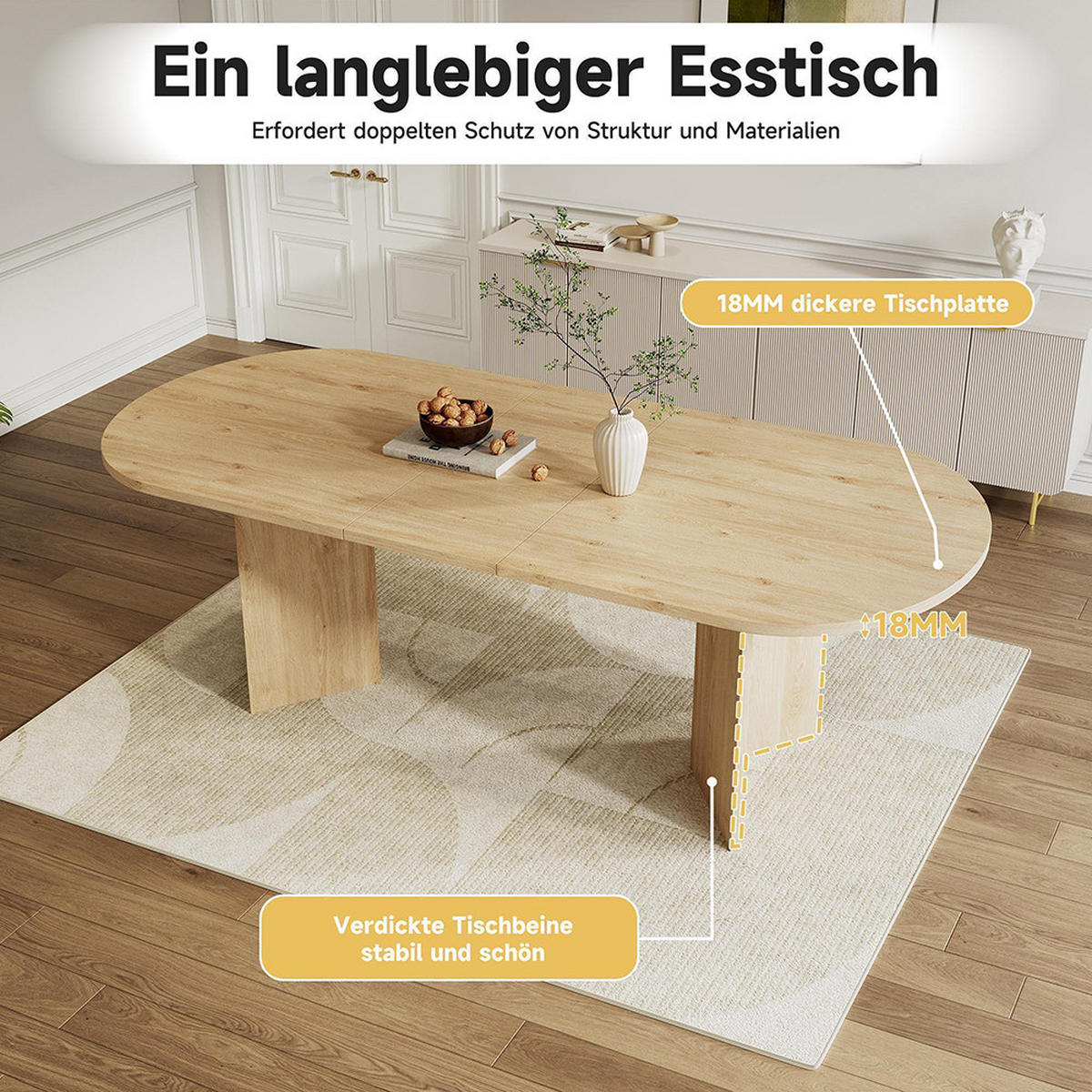 ESSTISCH 160/200 * 90 cm in Eichenfarbe- Ausziehbar - Alteiche, Holz (220/90/75cm) - KOMHTOM