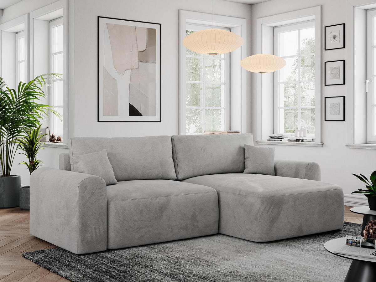 ECKSOFA NELSON Hellgrau Velvet - Hellgrau/Schwarz, Kunststoff/Textil (274/152cm) - MKS