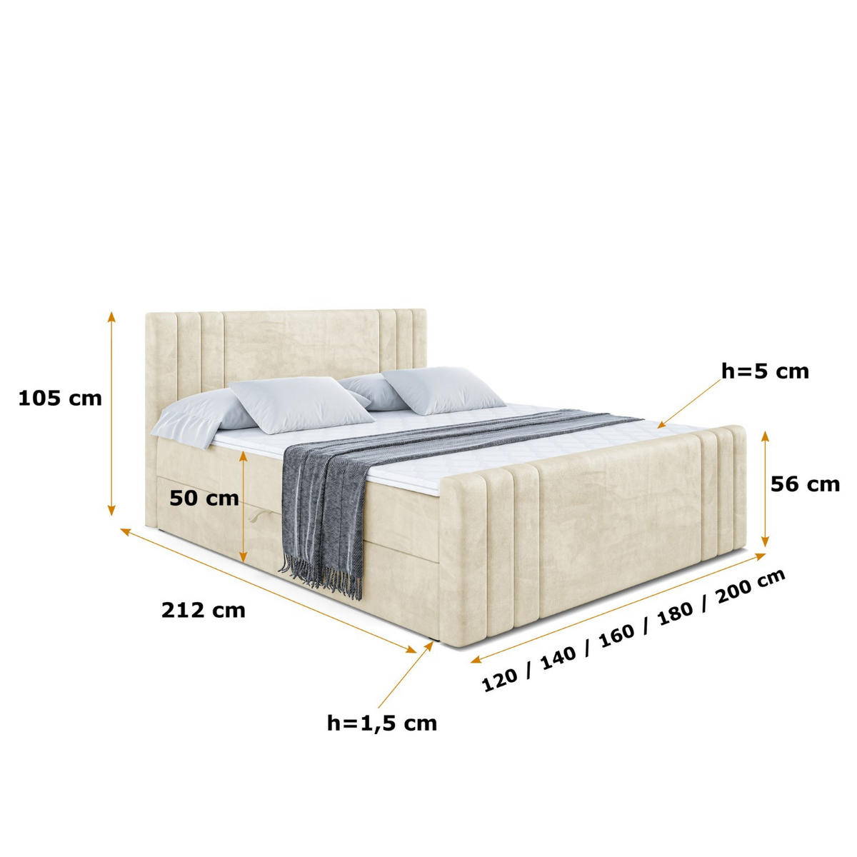 BOXBETT CELESTIA-Z - 200x200 cm - H3 - Beige - Beige, Holzwerkstoff (200/200cm) - ALTDECOR