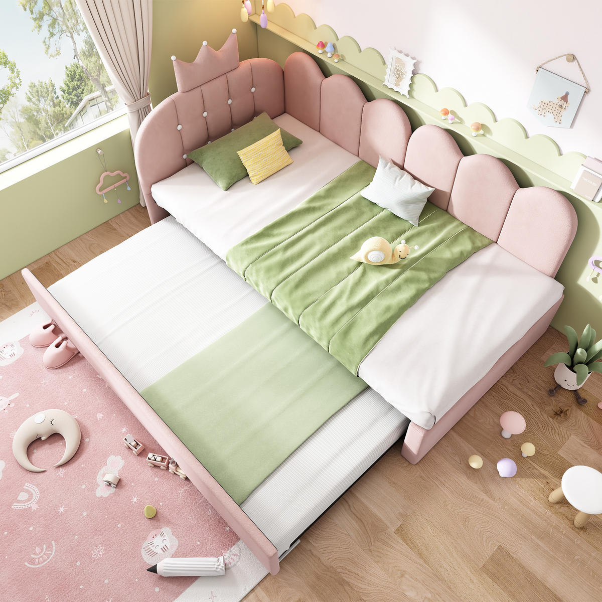 POLSTERBETT 90/200 cm Rosa mit Ausziehbett 90/190 cm, ohne Matratze - Rosa, Textil (90/200cm) - Oxeza