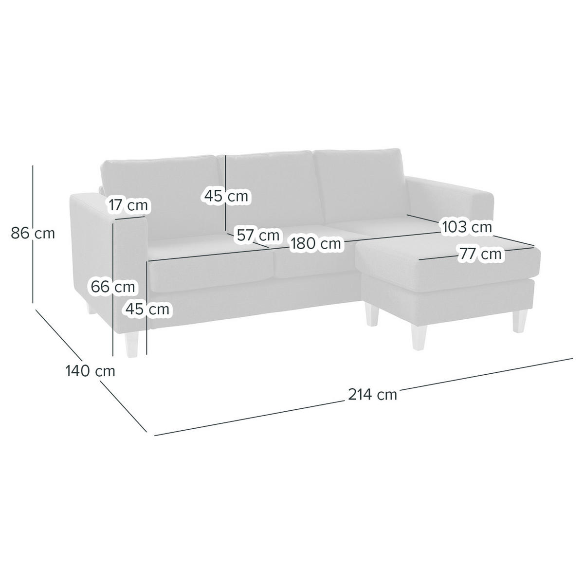2-SITZER ECKSOFA mit Longchair - Dunkelgrau/Schwarz, Holz/Buchenholz (214/140cm) - home24