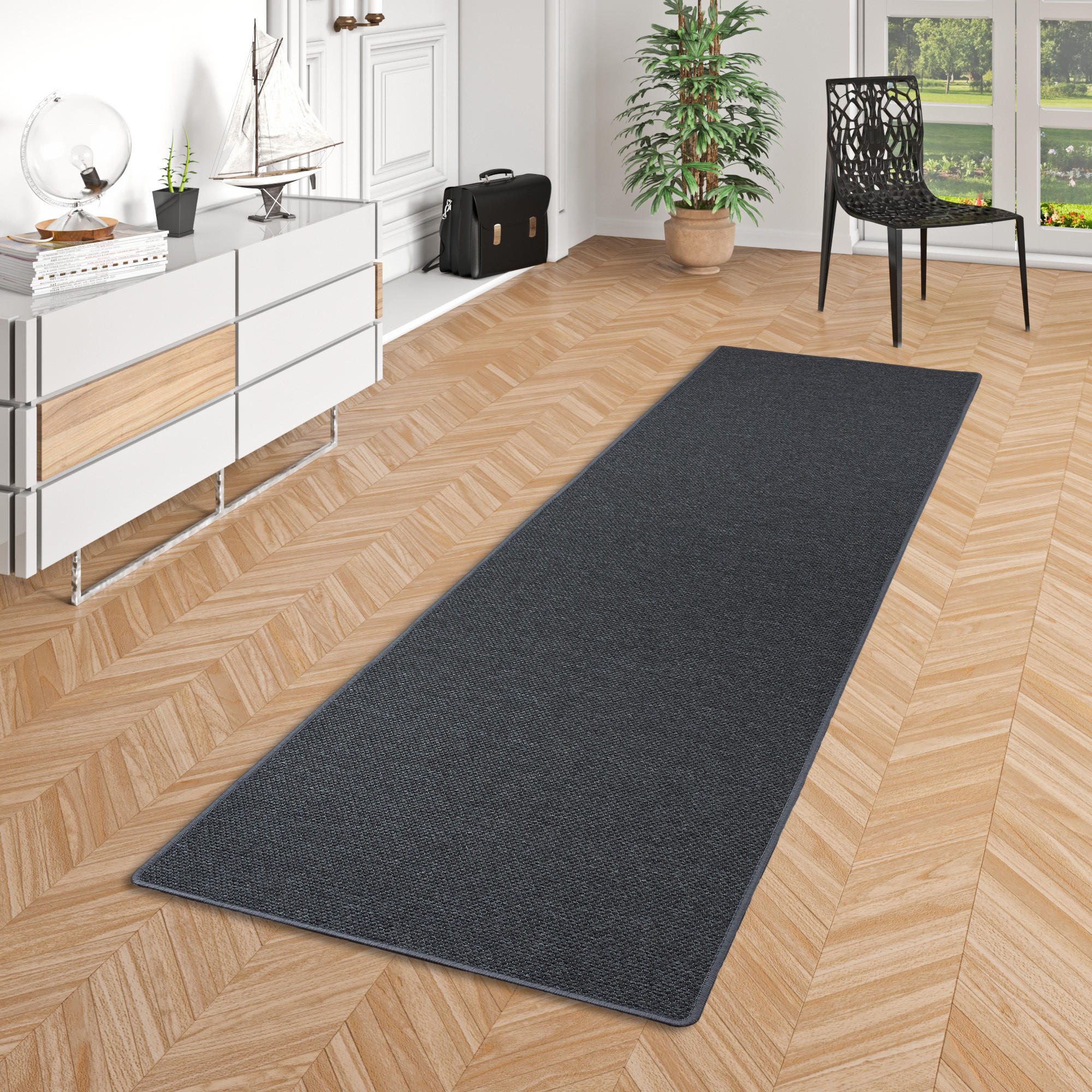 LÄUFER TEPPICH BENTZON FLACHGEWEBE - Anthrazit, Textil (80/320cm) - Snapstyle