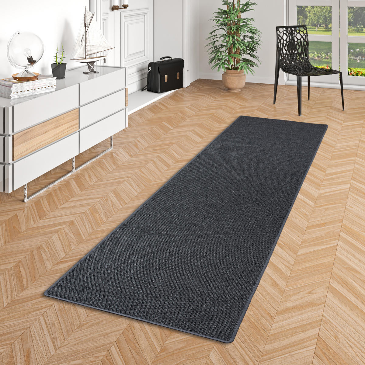 LÄUFER TEPPICH BENTZON FLACHGEWEBE - Anthrazit, Textil (100/300cm) - Snapstyle
