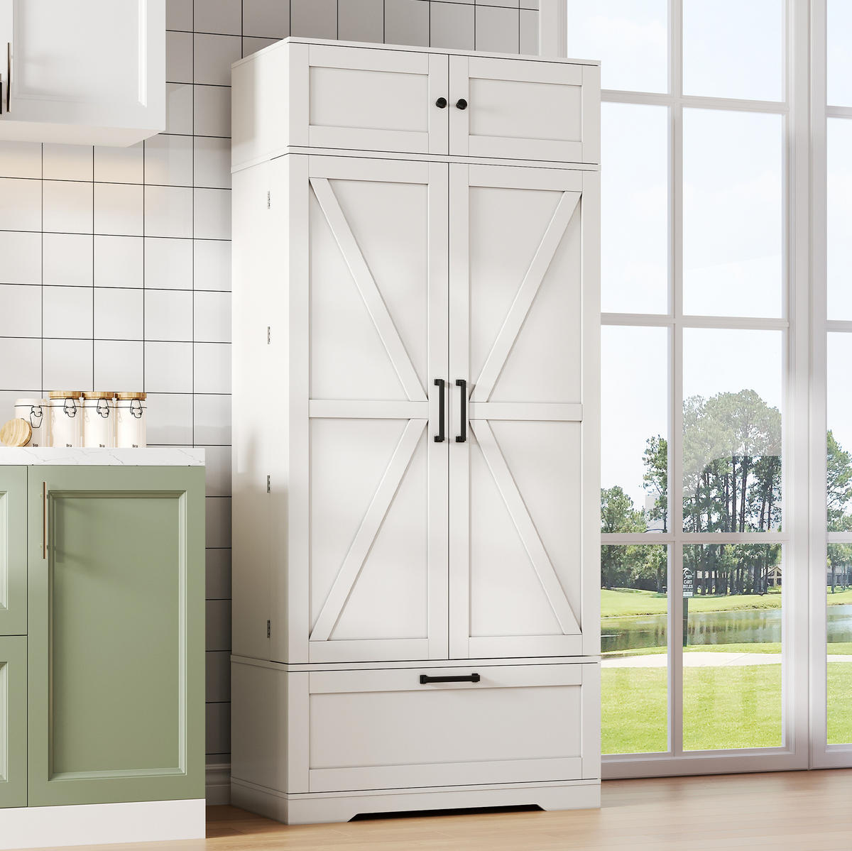 BUFFETSCHRANK 80/40/180 cm mit Schublade, Weinregal und verstellbaren Einlegeböden aus MDF, Weiß - Weiß, Holzwerkstoff (80/180/40cm) - Redom
