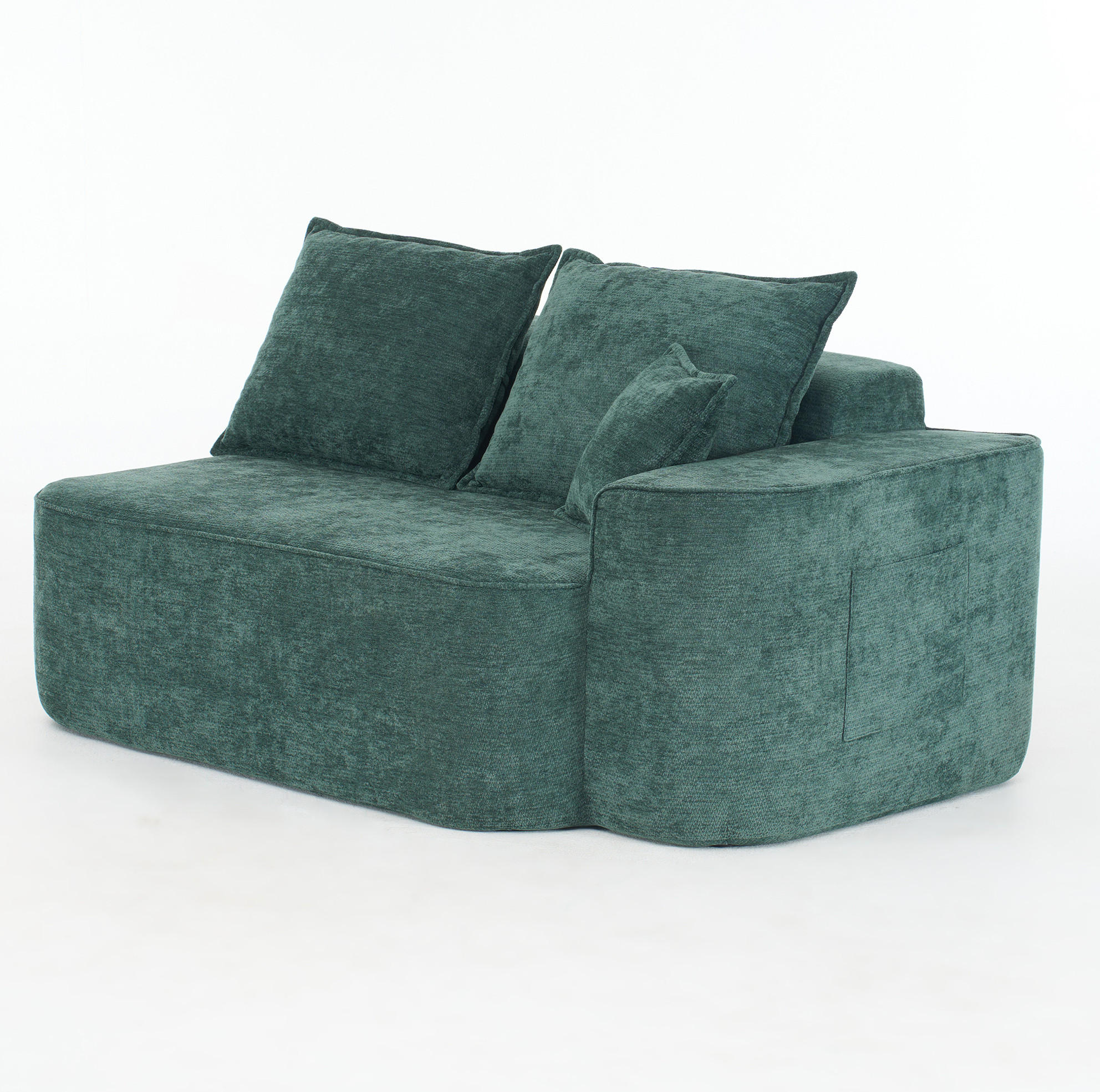 2-SITZER-SOFA aus Chenille in Grün mit Seitentaschen - Grün, Textil (95/65/150cm) - Modfu