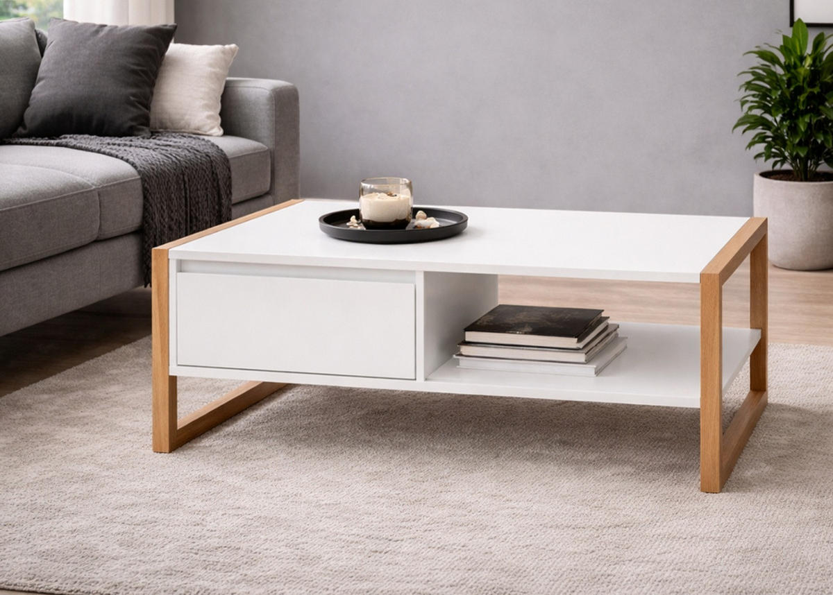COUCHTISCH weiß, Eiche Artisan 100 cm, Wohnzimmertisch mit Stauraum - Eiche Artisan/Weiß, Holzwerkstoff (55/100/40cm) - Furn.Design