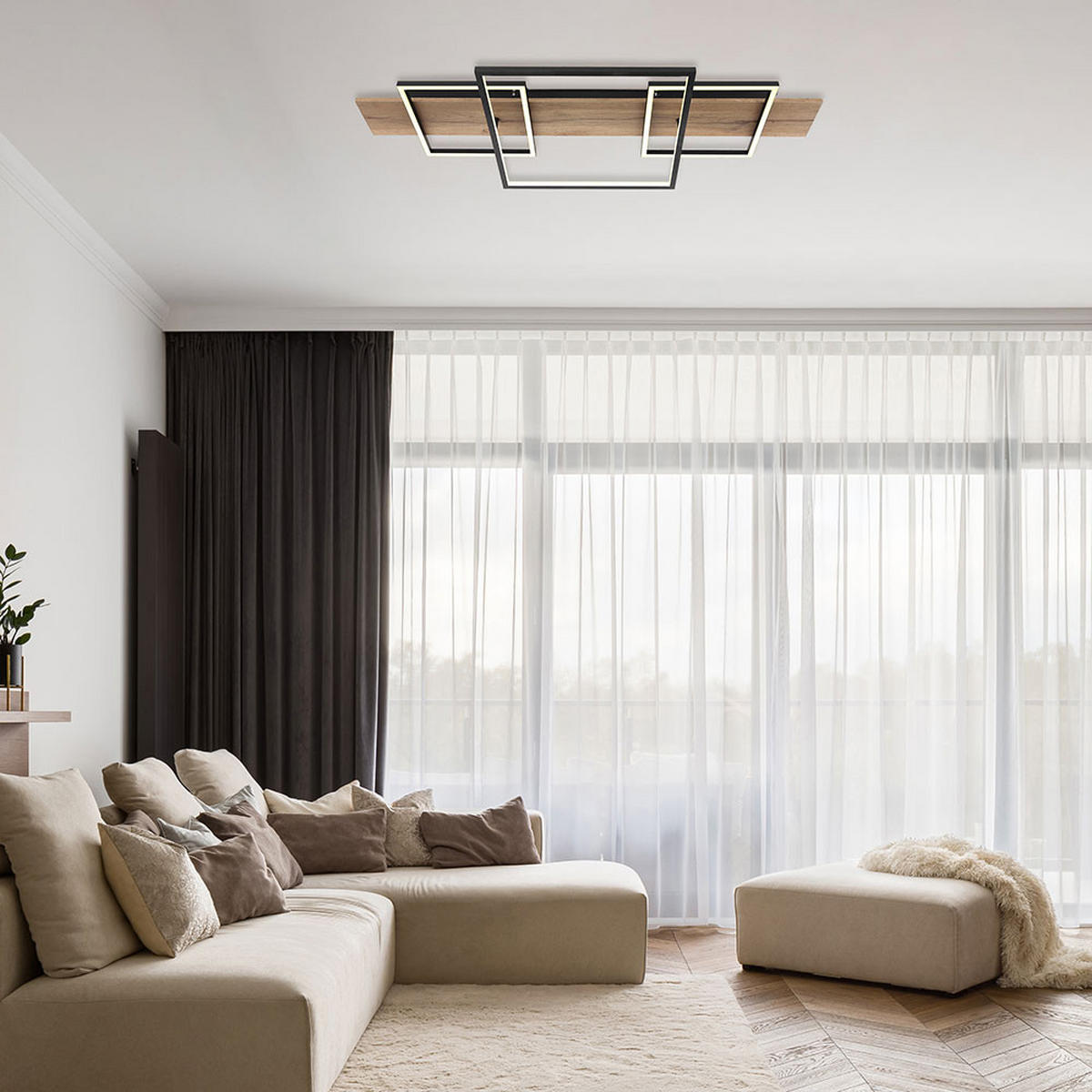 LED DECKENLEUCHTE Metall Braun Holzoptik - Braun, Holz (95/40/10cm) - Globo Lighting