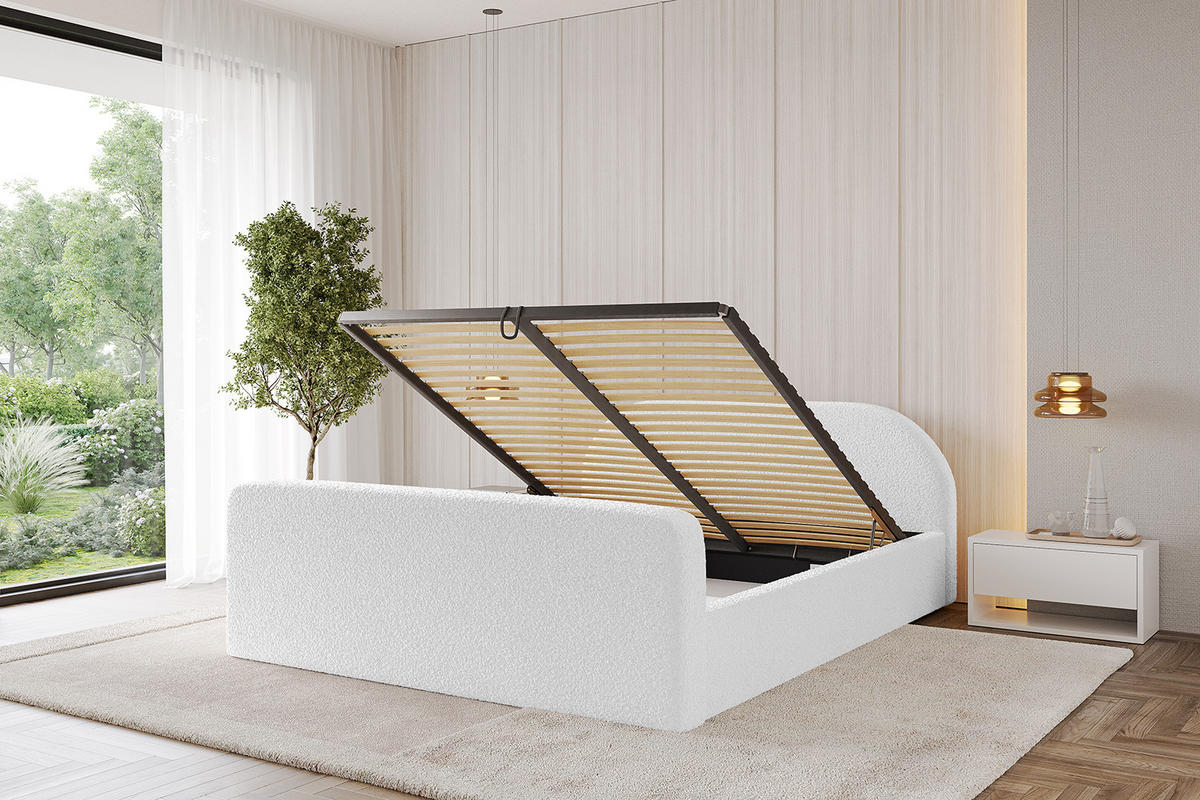 POLSTERBETT mit Bettkasten, Fußteil und Lattenrost, Boxbett ohne Matratze - TIVON-Z-V1 160x200 Weiß - Weiß, Holzwerkstoff/Textil (160/200cm) - ALTDECOR