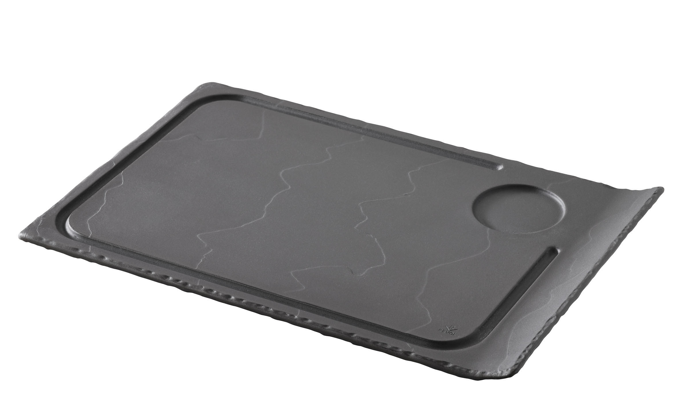 STEAK & BURGERTELLER 33 cm x 22 cm, RAND HOCH Matt schiefer - Schieferfarben, Keramik (22/1.5/33cm) - Revol Porcelaine France