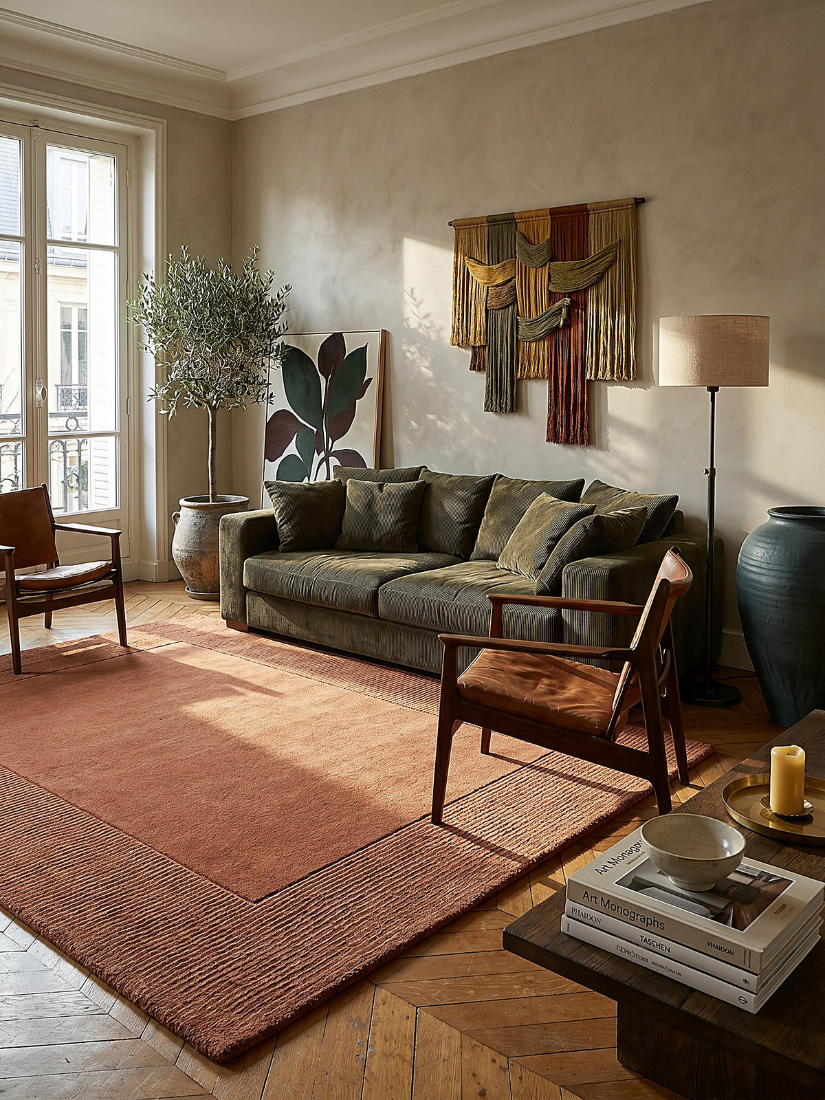 WOLLTEPPICH Uni-Design, mit Randdetails, handgewebt MOLE, Orange 200x290 cm - Orange, Textil (290/200cm) - KADIMA DESIGN