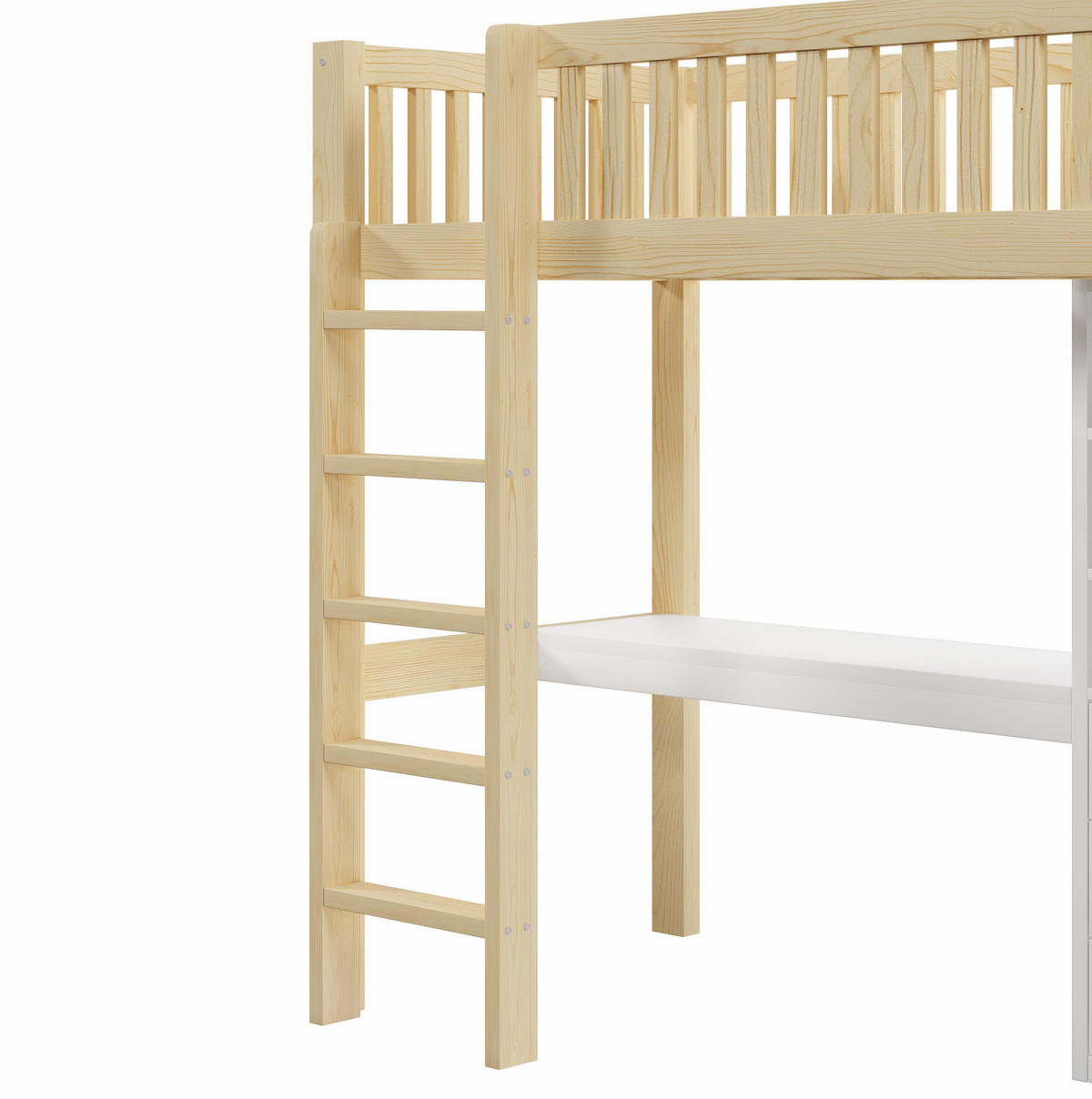 HOCHBETT 90/200 cm mit Schreibtisch, Kleiderschrank, 3 Schubladen und Treppe aus Kiefernholz, Natur - Naturfarben, Holz (90/200cm) - Redom
