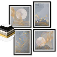 WANDBILDER 4er-Set - 50x50 cm & 40x60 cm Schwarzer Rahmen - Vögel im Flug, Himmel, Mond - Schwarz, Kunststoff (50/50cm) - ArtPrintCave