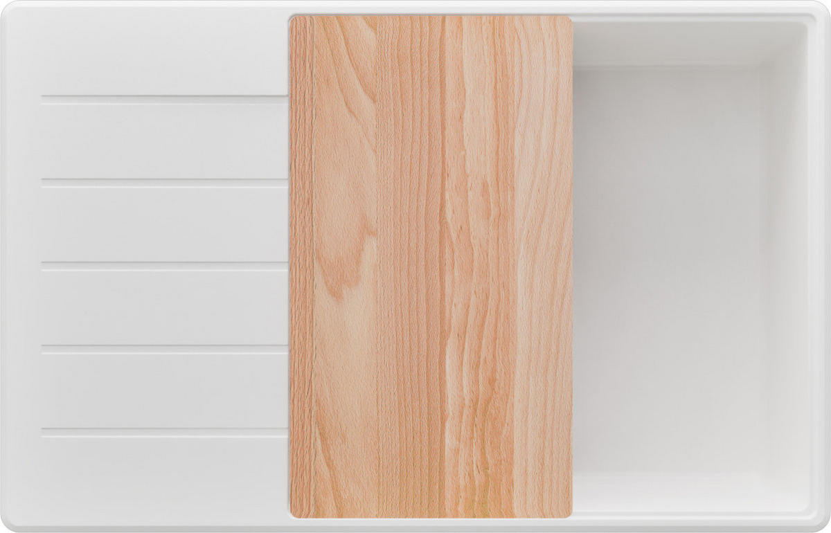 SPÜLBECKEN Kopenhagen, 2-er set Alles Weiß 78/50 cm 1 Becken + Ablauf-Set + Schneidebrett ab 60er Unterschrank - Beige/Weiß, Kunststoff (78/20/50cm) - Primagran