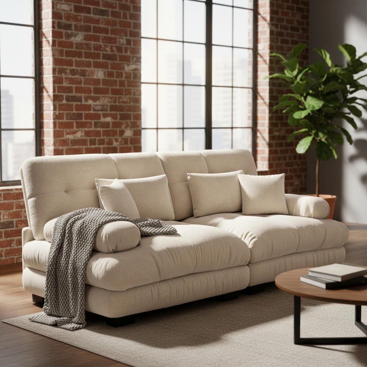 2-SITZER-SOFA aus chenille wolken-design & massivholzrahmen - Beige, Textil (77/81/220cm) - Urban Meuble