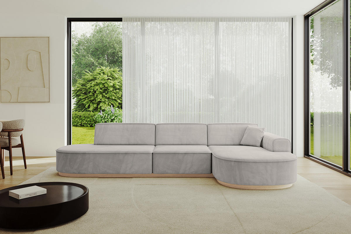 ECKSOFA Ottomane Rechts MARI-L2-v1 - 328x171x83 cm Hellbraun Velours - Hellbraun, Holzwerkstoff/Textil (171/328cm) - ALTDECOR