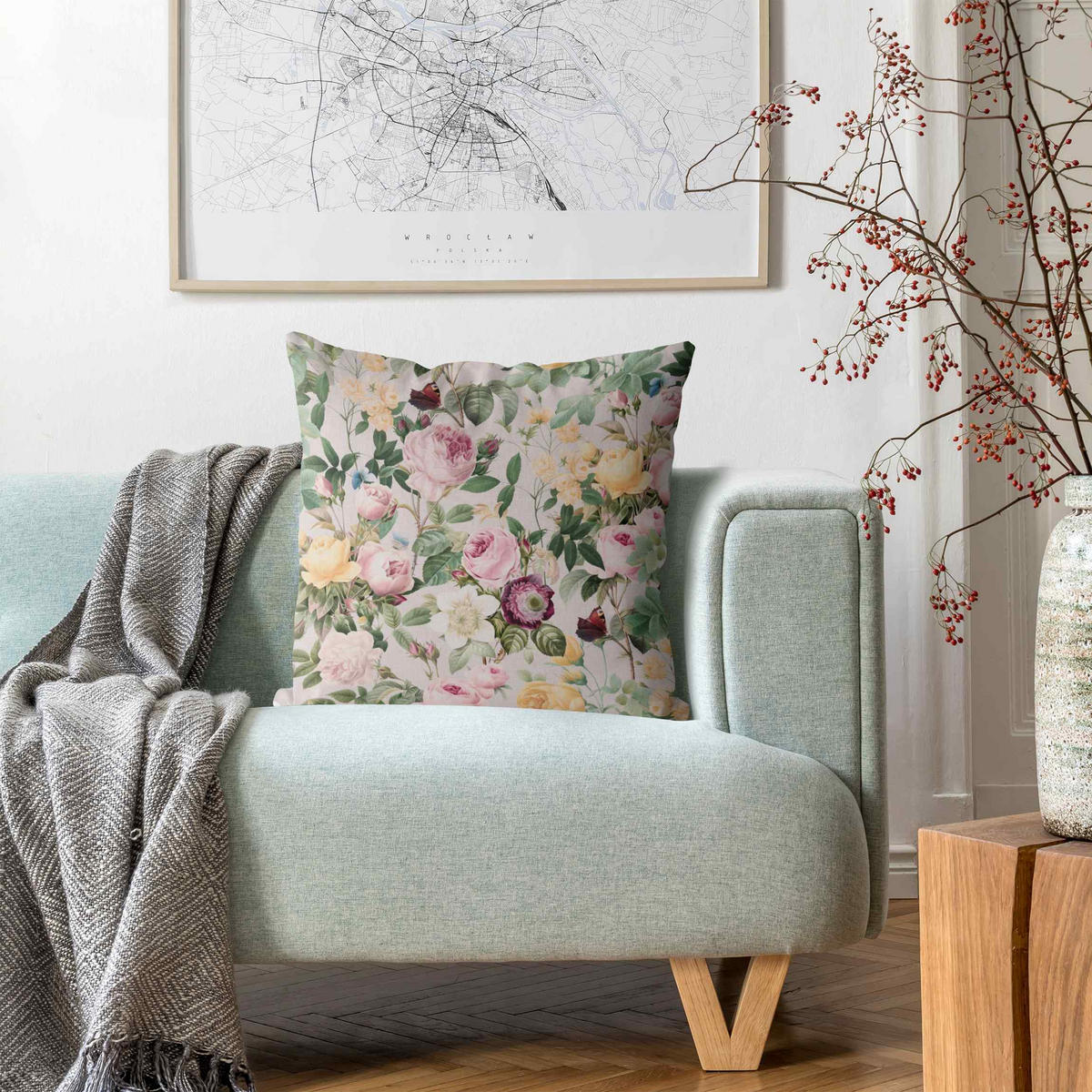 KISSENBEZUG Vintage Blumen Illustration XXL 40/40 cm - Rosa, Textil (40/40cm) - Bilderwelten