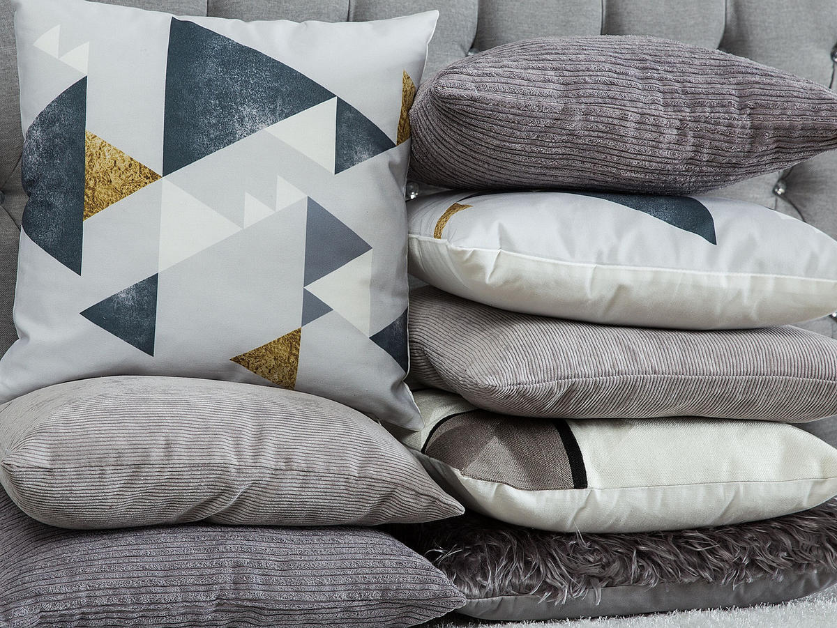 DEKOKISSEN 2er-Set Grau 45/45 cm Wedelia - Grau, Naturmaterialien/Textil (45/45cm) - Beliani