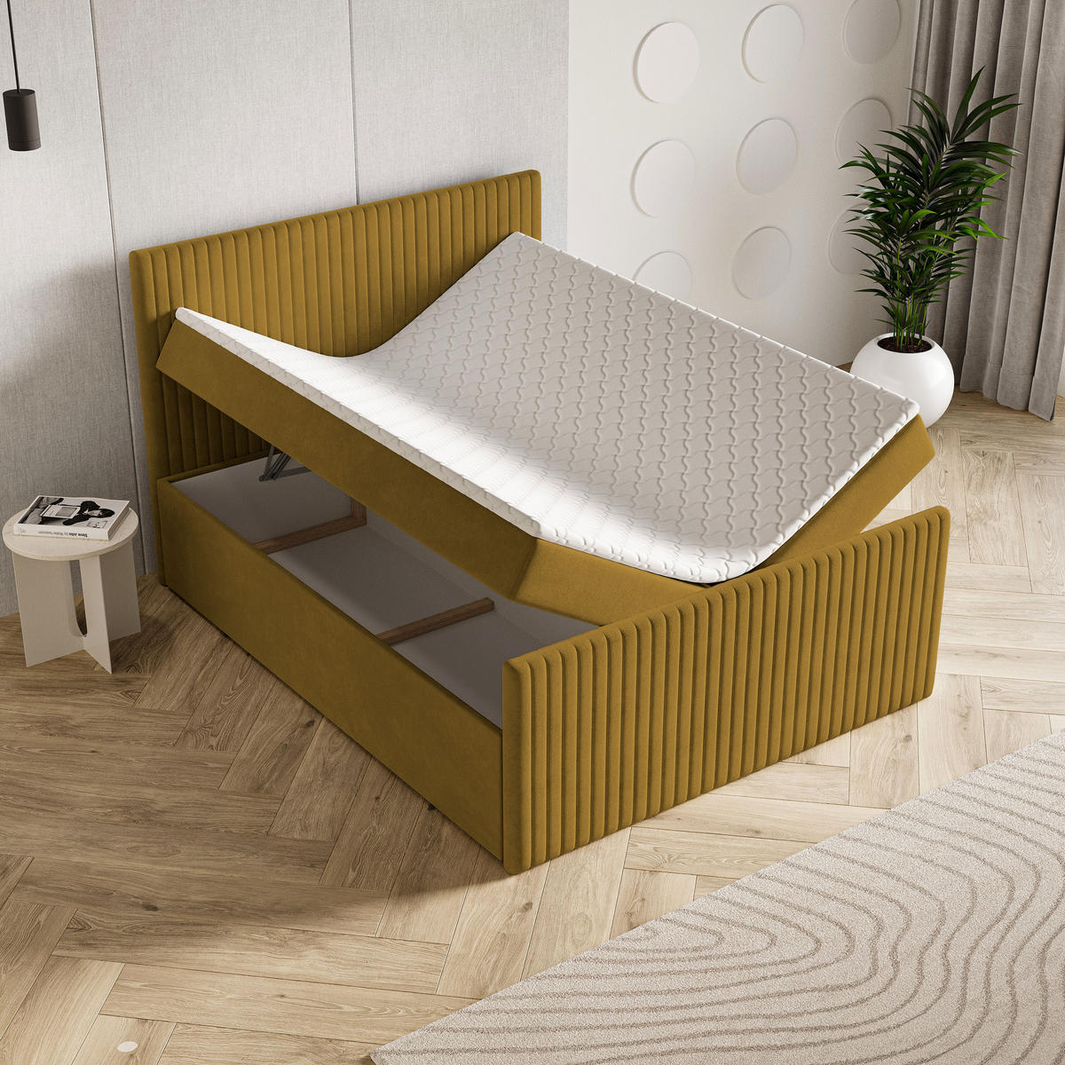 BOXBETT TERVAN 140x200 cm mit Matratze und Topper - Gelb - Gelb, Holz (140/200cm) - MASSENO