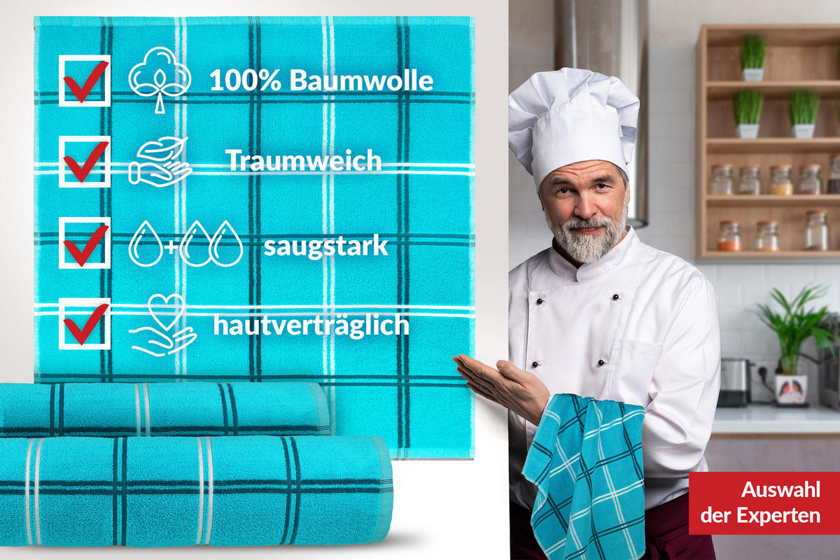 FROTTEE Küchenhandtücher 50x50 cm, 6er Set, Lyon Nautic Grün - Smaragdgrün, Textil (50/50cm) - Lashuma