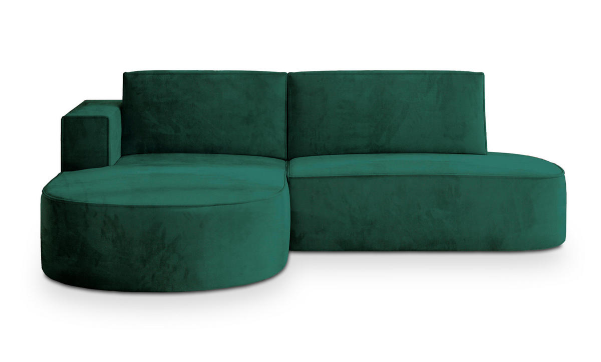 ECKSOFA CORTIO M L-S Grün Velours-Stoff mit Schlaffunktion - Grün, Holz (265/174cm) - MASSENO