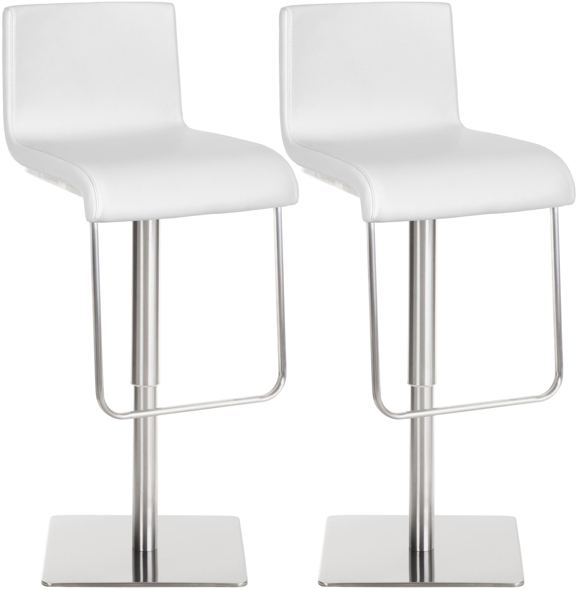 BARHOCKER 2er Set Lederlook Weiß - Edelstahlfarben/Weiß, Textil/Metall (41/80/46cm) - CLP