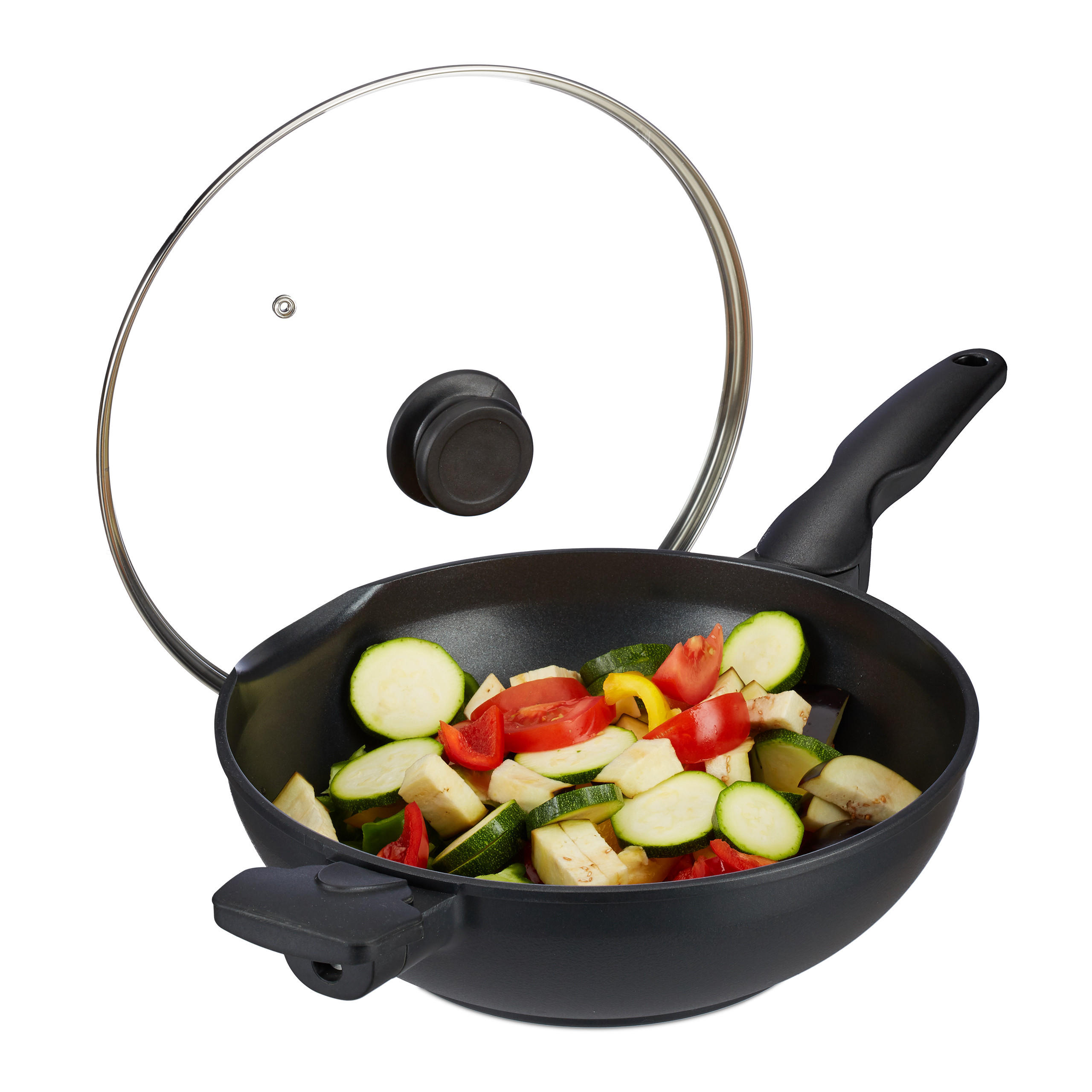 WOK-PFANNE - Schwarz, Glas/Metall (31.5/57/15.5cm) - Relaxdays